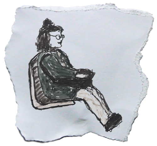 Markerskizze einer Frau in der U-Bahn