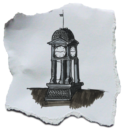 Markerskizze einer alten öffentlichen Uhr