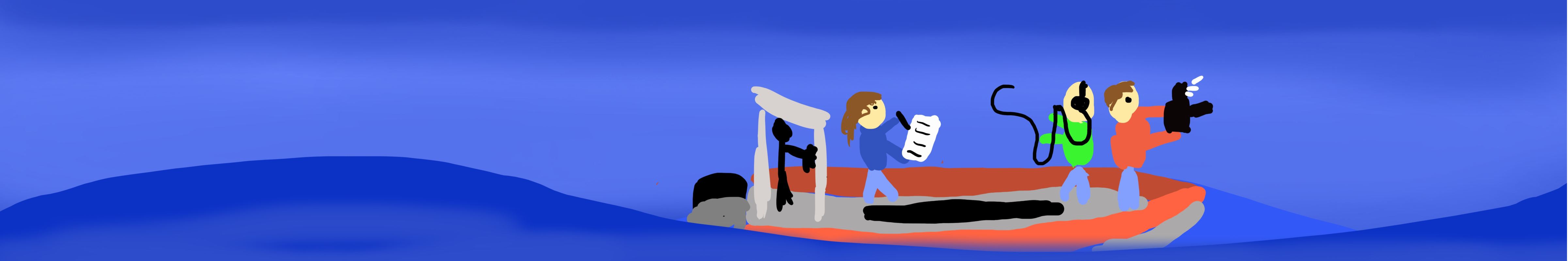 Zeichnung: Menschen in einem Forschungsboot