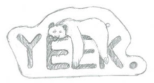 Skizze eines Stickers: Ein Bär liegt auf dem Wort YEEK