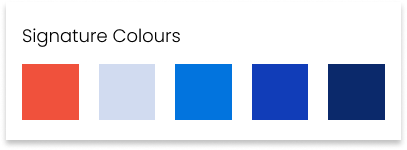 Kachel mit ForellenStark Farben: Vier Helligkeitsabstufungen von Blau und ein knalliges Orange