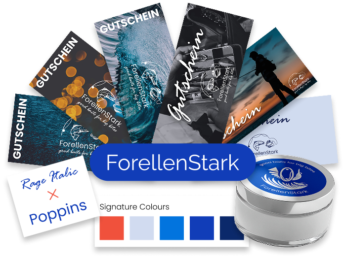 Collage aus Arbeiten für den Kunden: ForellenStark