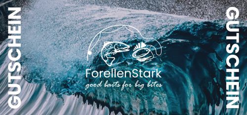 Gutschein ForellenStark mit Welle im als Hintergrund