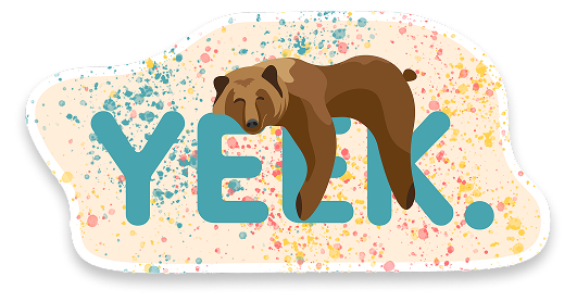 Sticker eines Bären, der auf dem Wort YEEK liegt