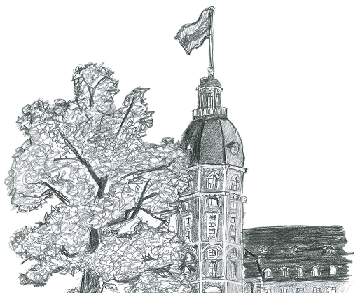 Bleistiftzeichnung von einem Schloss